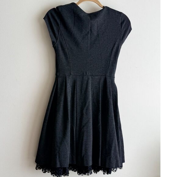 Kirna Zabete Dress - Charcoal Pleated Fit Flare w/ Black Mesh Trim (size 4) - Picture 2 of 2